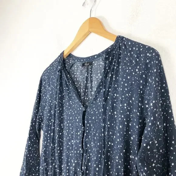 Rails Jasmine Star Print Mini Dress Navy Nova Size Medium Smocked Long Sleeve - Picture 7 of 12
